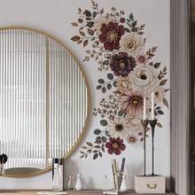 1pc Vintage Brown Floral Decorative Wall Sticker, Elegant Floral Wall Decor For Bedroom And Entryway - Multicolor - View 4