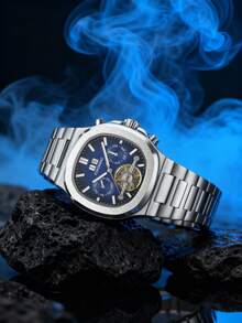 FORSINING 1pc Fashion Tourbillon Skeleton Automatic Mechanical Watch For Men Moon Phase Design Business Men Watches Top Brand Luxury Wristwatches - one-size - View 8