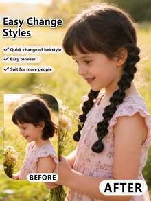 1pc Kids Bubble Braid Ponytail Hair Extension With Elastic Hairband, Soft Colorful Synthetic Hair, Easy To Wear No Damage Hair Piece, Suitable For Girls Holiday Cosplay Party, Halloween - Multicolor - View 5