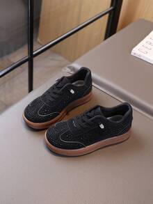 1 Pair Kids' 2026 Spring/Summer New Rhinestone Low-Top Casual Training Sneakers - Black - View 2