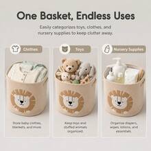 1pc[Large Capacity Storage Basket] Lion & Giraffe Cartoon Pattern Storage Bin, Fabric Foldable Laundry Basket, Clothing Organizer Bin, Living Room Multi-Functional Storage Bucket - Multicolor - View 8