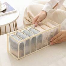 1pc 45*27*17cm Extra Large Linen Fabric Foldable Storage Box With Transparent Window And Reinforced Handle, Large Capacity Clothes & Blanket Organizer Bin, Suitable For Wardrobe, Windowsill, Bedroom Home Clutter Organization - Beige - View 11