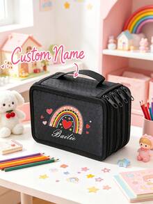 Customizable Name Colorblock Tote Pencil Case, Customizable 3D Cartoon Stationery Pencil Case, Student Stationery Storage Bag, Portable Large Capacity, Suitable For Back To School Gifts - Multicolor - View 3