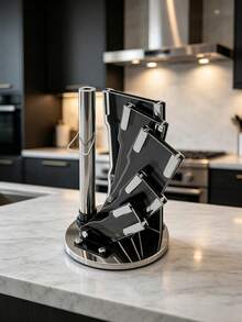 1 Pc Rotating Knife Block, Equipped With Kitchen Scissors And Sharpening Rod, Ergonomic Non‑Slip Handles, Rotatable Base For Neat Storage, Suitable For Chopping Vegetables, Cutting Meat And Processing All Kinds Of Ingredients In Household Kitchen - Multicolor - View 3