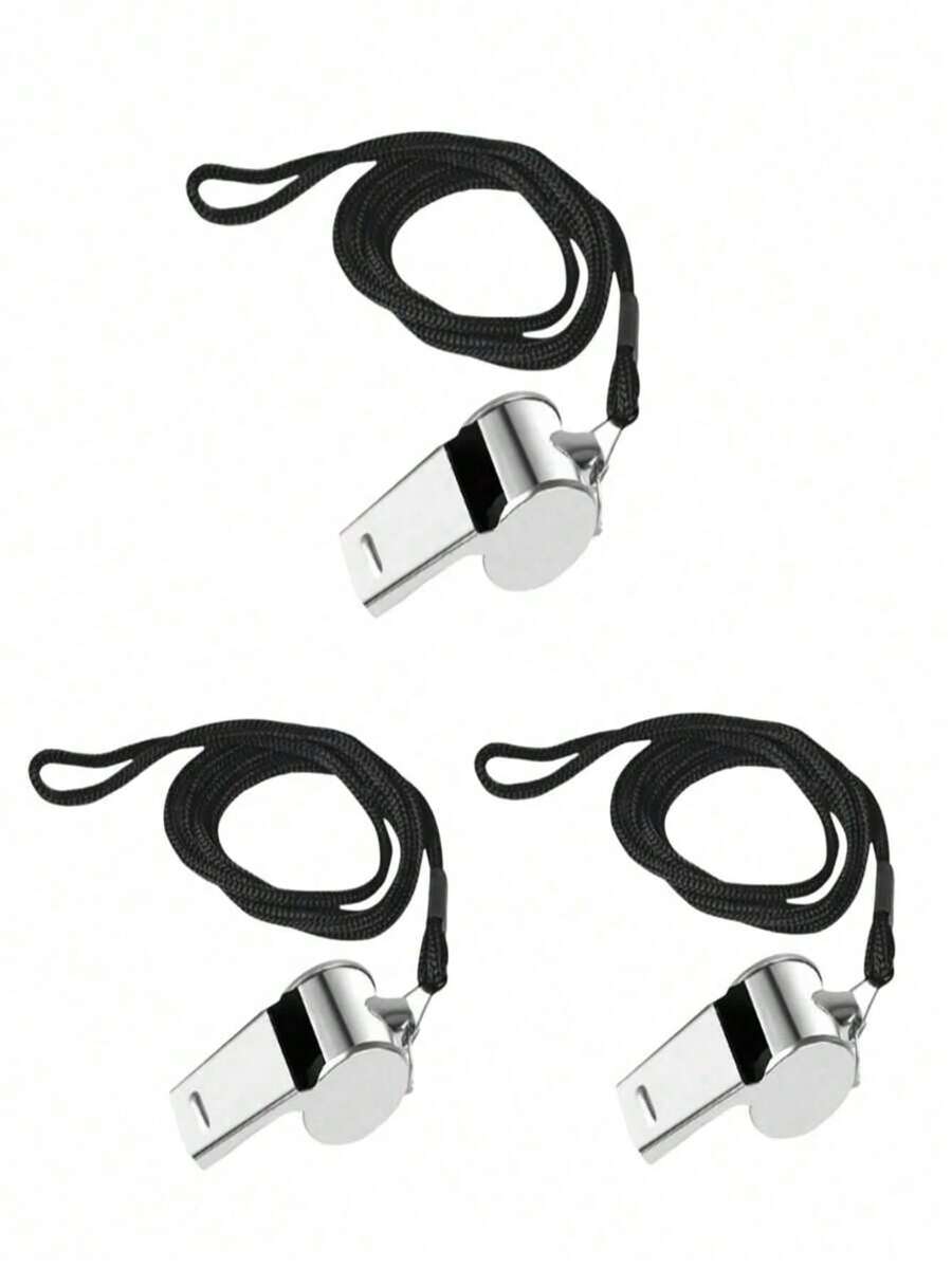 1/3/5pcs Stainless Steel Whistles With Lanyard, Loud And Clear Sound, Suitable For Coaches, Referees And Staff - Multicolor - View 1