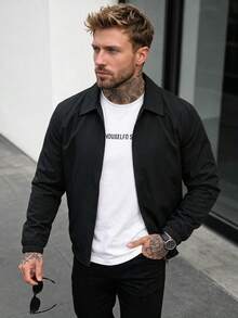 Spring/Autumn New Casual Solid Color Coach Jacket, Simple Versatile Fashion Loose Lapel Coat For Men - Black - View 1