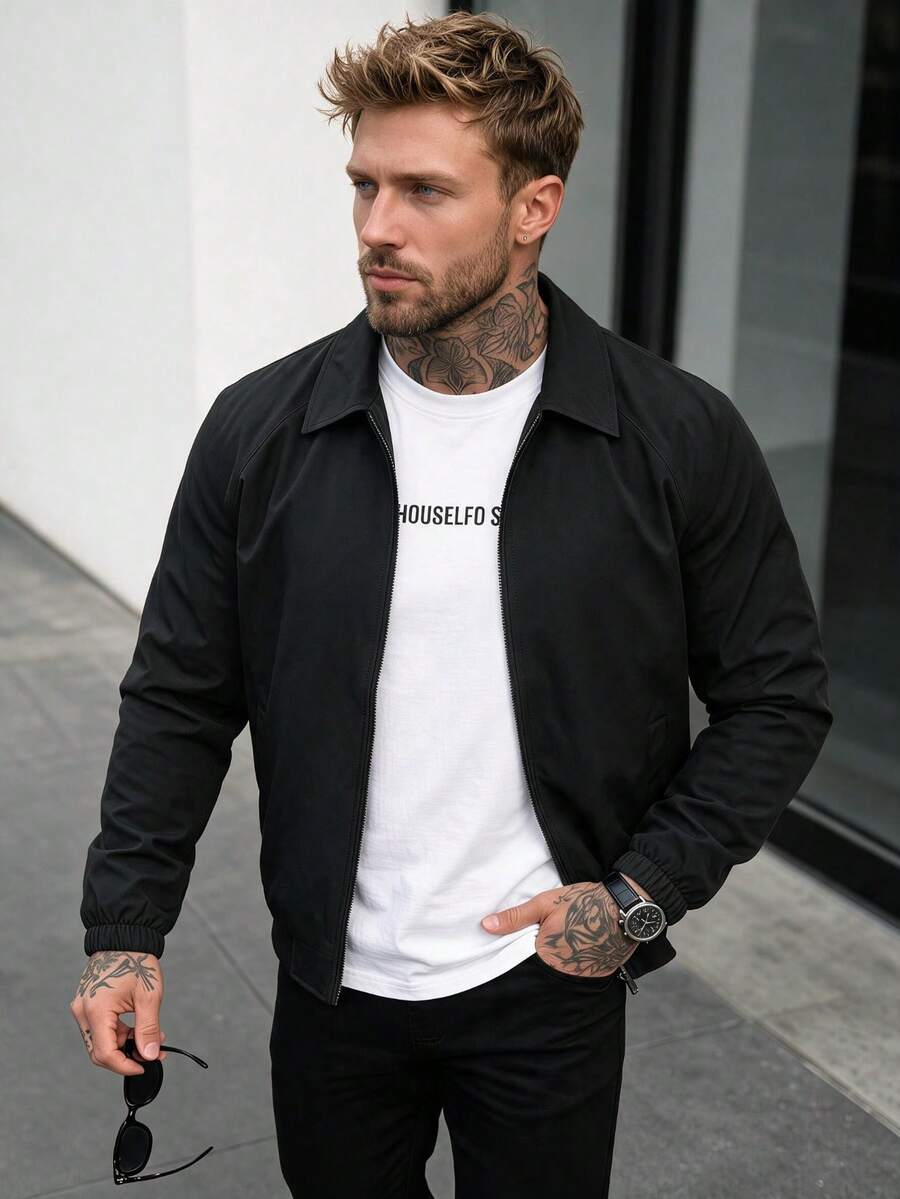 Spring/Autumn New Casual Solid Color Coach Jacket, Simple Versatile Fashion Loose Lapel Coat For Men - Black - View 1