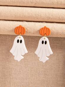 [Halloween Earrings]Cute Pumpkin Ghost Halloween Earrings Ghost Pumpkin Acrylic Pendant Earrings - Style 2 - View 5
