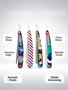 1pc/Men's Manual Folding Straight Razor, Colorful Printed Barber Razor, Professional Hair Salon Razor For Beard Trimming, Bald Head Shaving, Sideburns And Eyebrow Styling, Blade Not Included - Safety Razor - View 3