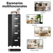 Archivero Metálico Con 4 Cajones Y Ruedas Para Oficina 139cm - Negro - Ver 7
