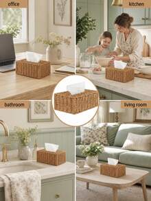 1pc Handwoven Wicker Tissue Box Cover With Removable Lid, Large Dustproof Facial Tissue And Napkin Holder, Boho Farmhouse Decor For Living Room, Bathroom, Bedroom, Kitchen, Office And Dining Table - Multicolor - View 8