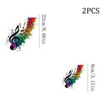 1/2/3pcs Rainbow Watercolor Treble Clef & Music Note Heat Transfer Iron-On Stickers, Colorful Musical Symbol Graffiti Decals For DIY Decoration On T-Shirts, Sweatshirts, Pillows, Fabric Bags - Multicolor - View 4