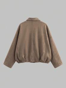Girls' Urban Fashion Suede Jacket With Scalloped Edge, Metal Button Decor, Back To School Campus Outfit, Autumn/Winter Casual Daily Wear - Brown - View 3