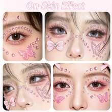 2pcs Pink Colorful Heart & Butterfly Face Rhinestone Stickers With Tweezers, Christmas Makeup, Holiday Party, Y2K Style Music Festival DIY Eye Makeup, Suitable For Dance Performance, Party, Stage Cosplay, Wedding, Concert Look - Multicolor - View 8