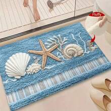 1PC Faux Cashmere Starfish Shell Seaweed Print Bath Rug, Soft Non‑Slip Absorbent Low‑Pile Knit Bathroom Mat, Doormat For Bedroom Kitchen Entryway Indoor Use, Home Decor Accessory, Ideal Housewarming Gift - A - View 13