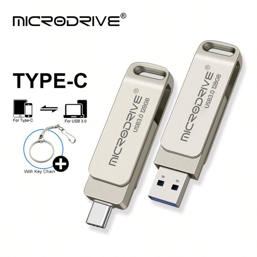 Microdrive 2合1 USB 3.0 Type-C 隨身碟 360°可旋轉 OTG 隨身碟 金屬雙介面記憶卡 外接儲存 U盤 適用於 Type-C 手機、筆電、PC - 查看 1