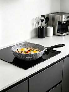 8/10/12pcs Marble Coated Aluminum Cookware Set, Grey Blue Speckled Pot Body, Compatible With Gas Stoves And Induction Cooktops, For Soup Boiling, Braising And Frying Various Ingredients In Household Kitchens - View 9