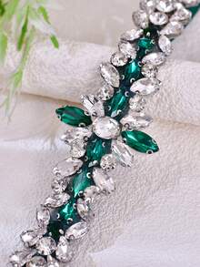 1pc Elegant Green Rhinestone Wedding Belt, Summer Waist Sash, Luxury Decorative Accessory For Wedding Guests Bridesmaids - Dark Green - View 3
