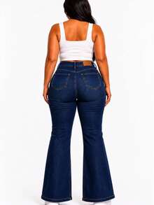 Calça jeans plus size feminina flare cintura alta com elastano premium - Lavagem escura - Visão 4