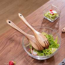 2pcs/Set Wooden Spoon, Minimalist Salad Spoon For Kitchen,Kitchen,Christmas Gift Back To School - Brown - View 2