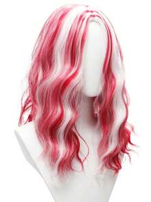 Bright Red White Streak Loose Wave Wig Synthetic Fiber For Girls Music Festival Rave Halloween Cosplay Vibrant Party - View 5