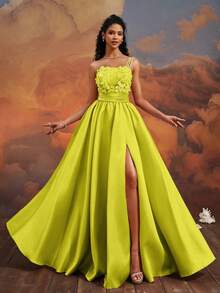 VIPGIRL Gaun Malam Formal Elegan Berpinggang Tinggi dengan Bordir Satu Bahu Terbaru - Jahe - View 6