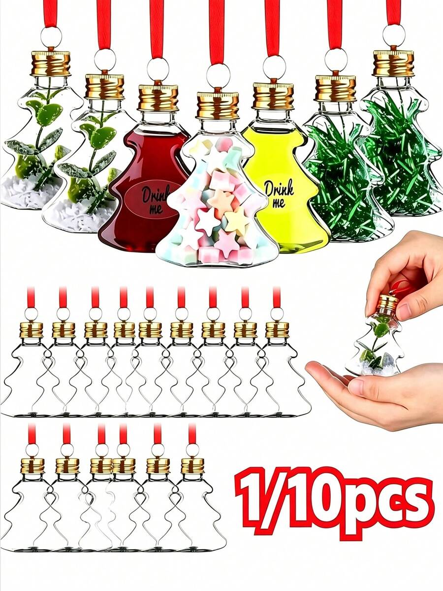 10/1pc Refillable Christmas Tree Shaped Hanging Ornament, 50ml Clear Plastic Ball Bottle, DIY Fillable Color, Suitable For Christmas Tree, Holiday Party Decoration - Multicolor - View 1