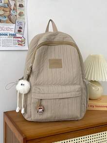 Korean Style Large Capacity Backpack For Students, Lightweight Nylon School Bag, Minimalist Solid Color Casual Bookbag, Shoulder Bag For Daily Travel - Multicolor - View 12