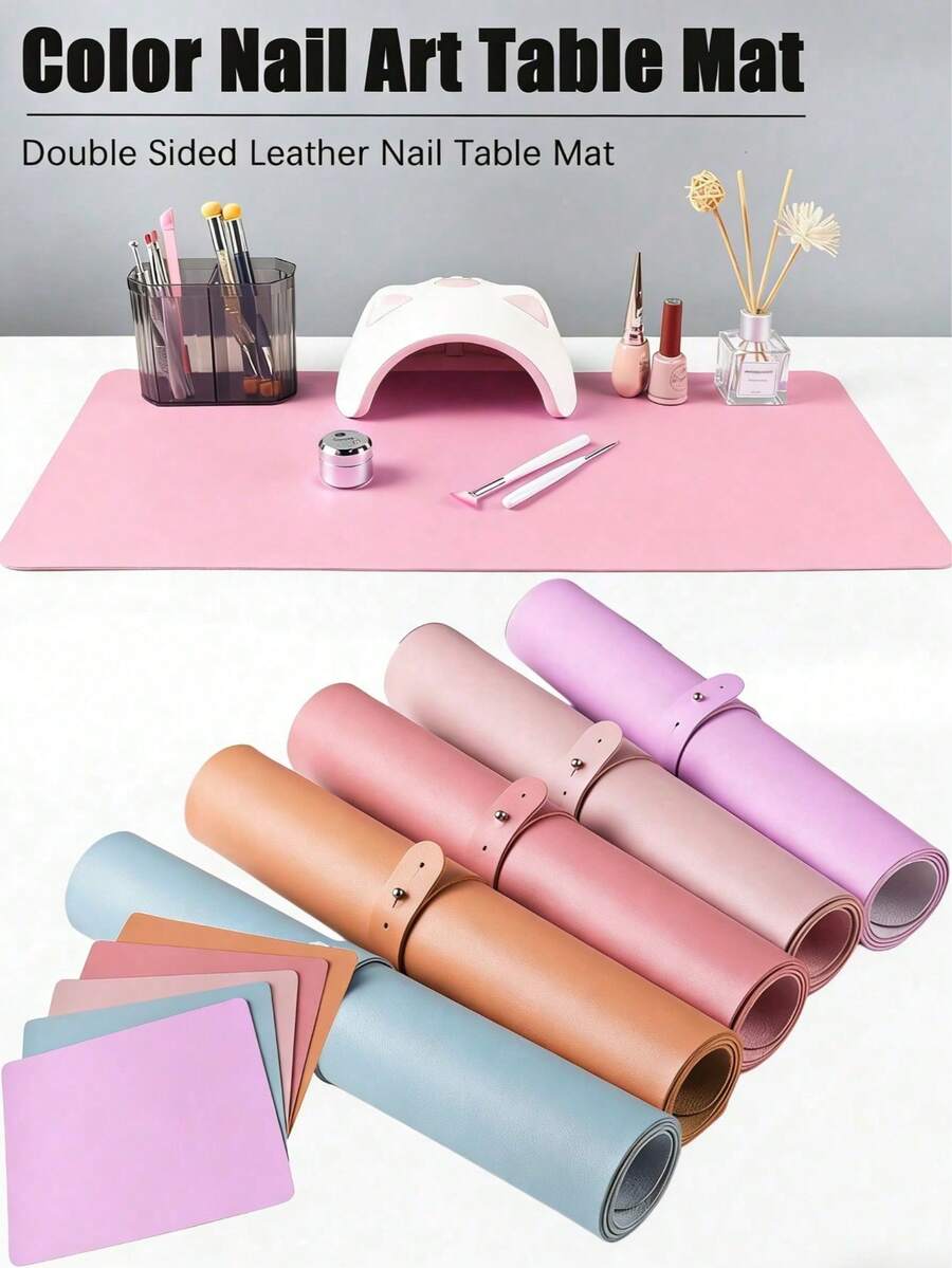 1pc Fiber Leather Nail Art Desk Mat, Colorful Foldable Nail Art Hand Rest Pad, Suitable For Nail Art Armrest Pad, Soft Microfiber Leather Nail Art Mat, Waterproof Stain-Resistant Exquisite Practical Armrest Pad. - Multicolor - View 1