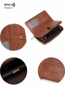 CHARM INFINITE Best-Selling RFID Anti-Theft Women's Wallet, Printed Color-Block European And American Style New Leather Clutch, Multi-Function Vintage Long Wallet - Brown - View 9