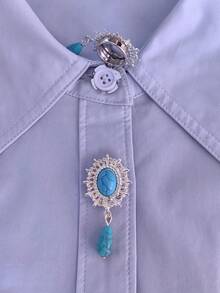 1pc/2pcs Elegant Turquoise Design Vintage Button Covers, Shirt No-Sew Button Covers, Button Decor, Fashionable Cufflinks Covers - Multicolor - View 2