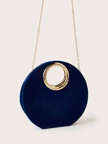AIBBYDAR Women's Evening Clutch Bag, Handbag For Evening Gown, Small Round Bag With Round Handle, Detachable Shoulder Strap, Formal Occasion - Navy Blue - View 5