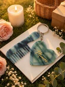 1pc Customized Laser Engraved Personalized Valentine's Day Heart Small Mirror Small Comb Decorative Keychain, Motel Keychain, Vintage Hotel Keychain, Women's Customized Name Car Keychain, Cute Bridesmaid Proposal Gift Keychain - Multicolor - View 7