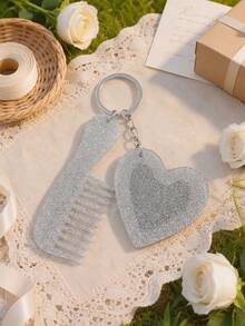 1pc Customized Laser Engraved Personalized Valentine's Day Heart Small Mirror Small Comb Decorative Keychain, Motel Keychain, Vintage Hotel Keychain, Women's Customized Name Car Keychain, Cute Bridesmaid Proposal Gift Keychain - Multicolor - View 10