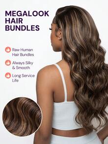 MEGALOOK 1 Bundle Gradient Highlighted Wavy Curl 10A Brazilian Human Hair Bundle, 100% Natural Unprocessed Human Hair, Soft And Tangle-Free Hair Extensions, Natural Look - Multicolor - View 8