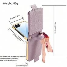 VIETAO Casing Ponsel Kulit Sintetis Portabel Berlapis Elektroplating dengan Tali Motif Bunga dan Cermin, Kompatibel dengan Galaxy Flip 8 76 5 4 3 Flip8 Mobile Cover - Merah - View 3