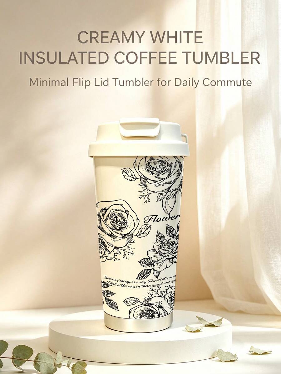 Miniso Fresh Cartoon Outdoor Home Supplies Portable Hanging Rope Water Bottle Large Capacity Insulated Cup Cute Style Student School Use Suitable For Cup Holder, Insulated Cup, Rubber Base, Unisex Gift - White - View 1