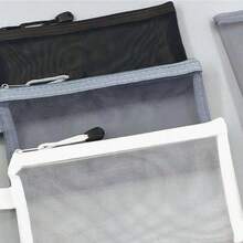 1/2 piezas Estuche para lápices de malla de nailon de gran capacidad en color negro, bolsa de almacenamiento para estudiantes, bolsa con cremallera para documentos y artículos de papelería - Talla única para todos - Ver 4