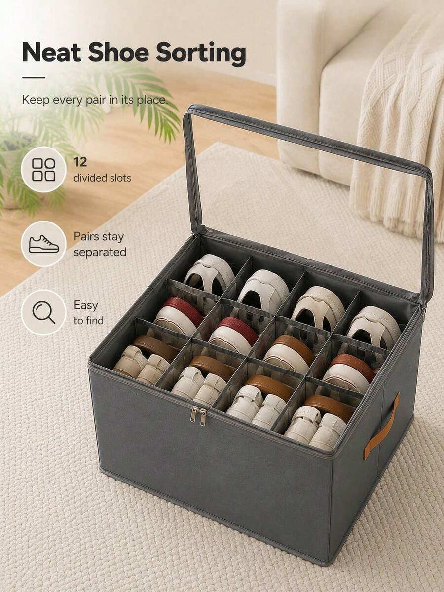 Super Storage Organizer With Transparent Visual Window And Compartments, Dust-Proof Storage Drawer, Suitable For Homeowners, Large Capacity Foldable Fabric Shoe Storage Box, Perfect For Utilizing Under-Bed Space, Can Store Sneakers, Casual Shoes And High Heels