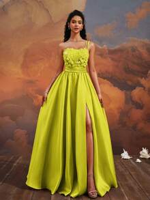 VIPGIRL Gaun Malam Formal Elegan Berpinggang Tinggi dengan Bordir Satu Bahu Terbaru - Jahe - View 5