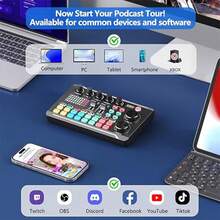 F998 Live Streaming Sound Card Mixer With DJ Mixing Effects, Audio Interface Studio Equipment | Voice Changer Sound Effects | Compatible With PS4 Karaoke Live Streaming Game Recording - Podcast Mixer - View 9