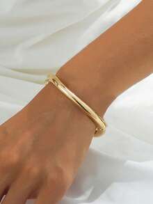 1 st minimalistiskt glansigt linjeformigt öppet cuffarmband med fjäderlås, enkel rund bangle, basisk vardaglig lager-smycke - Linjearmband - Visa 1