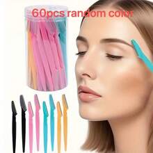 60-Piece Eyebrow Trimmer And Razor, Exfoliating Shaving Tool, Body Hair Removal Trimmer And Facial And Set, Long Handle Blade With Precision Protective Cover, Women's Eyebrow Shaping Tool, Suitable For Daily Or Travel Use., Face Razor - Multicolor - View 9