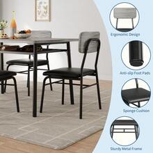 Juego de comedor compacto 3 piezas, mesa cuadrada con estante de almacenamiento, 2 sillas tapizadas acolchadas, estructura metálica resistente para departamento y espacios reducidos - Gris - Ver 5