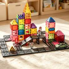 Magnetic Blocks Highway Set Magnet Building Blocks Magnetic 3D Blocks Construction Playboards, Creativity Beyond Imagination, Inspirational, Recreational, Educational Conventional(Suitable For Ages 3+) - 彩色 - 查看 1