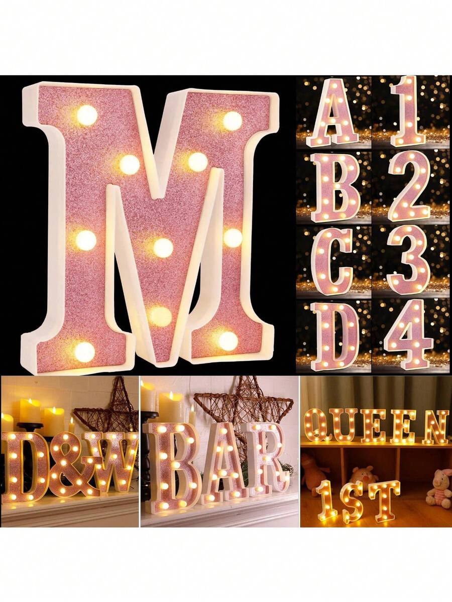 22CM/8.66IN Large LED Glowing Letters/Numbers, Pink Flashing LED Letter Lights, Includes 26 Letters, 0-9 Numbers, Pink Glowing Letters, Battery Powered, Flashing Letter Lights, Suitable For Party, Desktop, Wall Decoration - Baby Room Decoration - Autumn Home Decor - Halloween Decoration