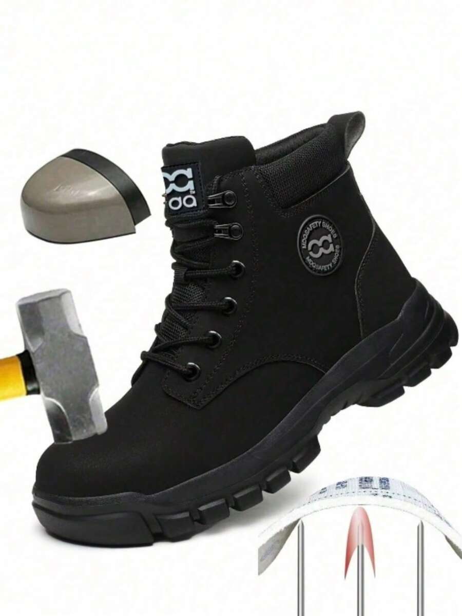 Men's Work Shoes Outdoor Sports Steel Toe Boots, Plus Size Men's High-Top Lace-Up Work Boots, Construction Site Building Gardening Work Shoes, Suitable For Spring Summer Autumn Winter