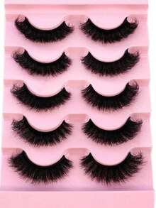 5 Pairs Fluffy, Natural Soft, Thick 9D Faux Mink Eyelashes - Instantly Enhance Your Look! - Black - View 5