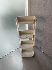 1pc White Mobile Storage Cart, Plastic Practical Storage Rack With Wheels, Adjustable Shelf Unit, Space-Saving For Living Room, Bedroom, Dorm, Office - Easy To Assemble, Sturdy Structure, Compact Design, Independent Stand, Tilted Shelves, Multi-Purpose - White - View 12