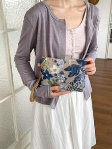 Tas Clutch Fashion Bordir 2026 Gaya Baru Musim Gugur Tas Tangan Wanita Niche Tas Amplop Persegi - Biru - View 8